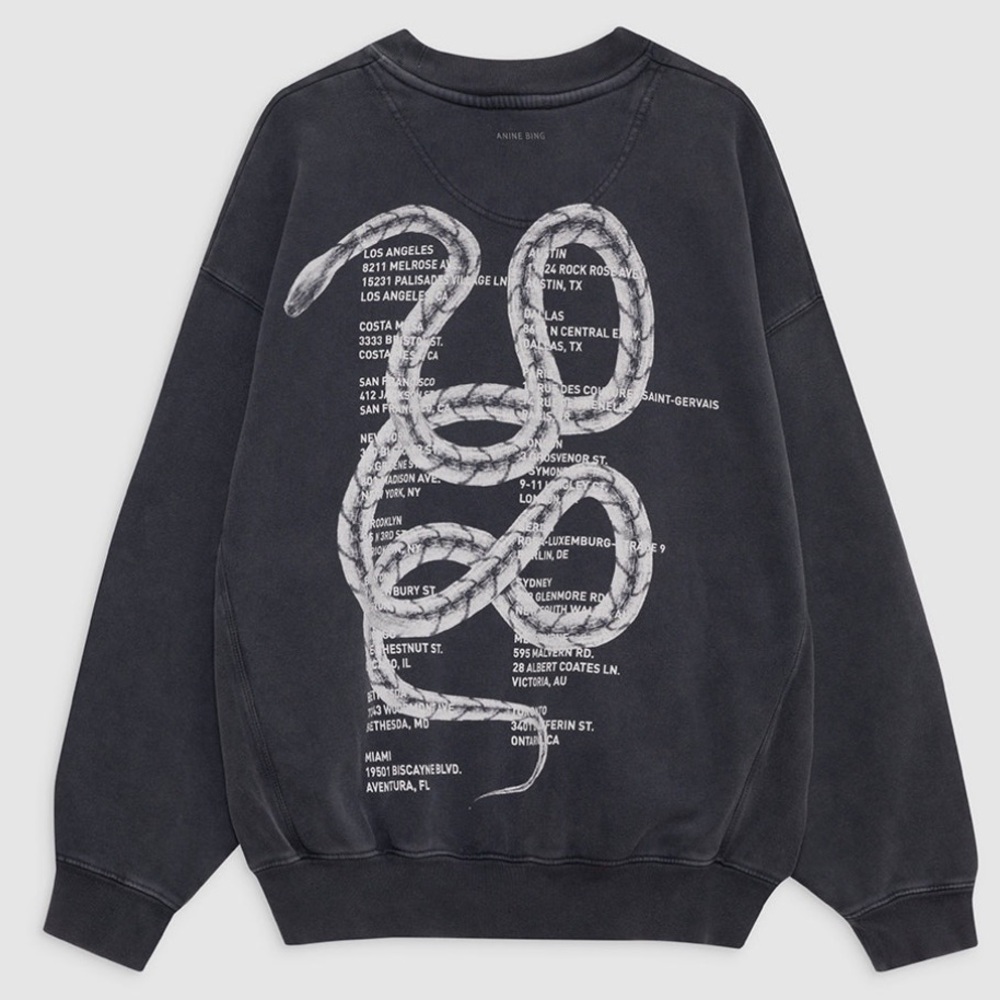 ANINE BING Jaci Sweatshirt Twisted Snake Washed Black XS oversized NEW
